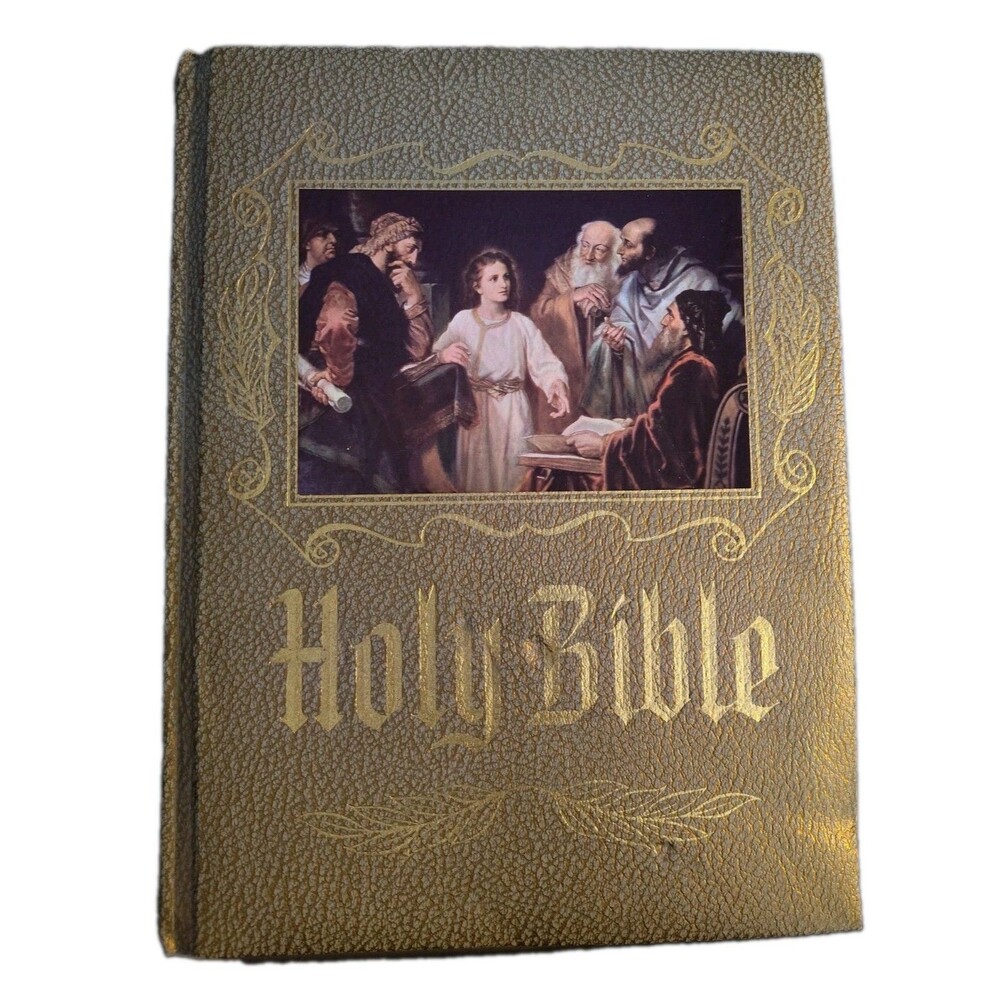 Vintage 1974 1975 Holy Bible Catholic Heirloom Edition NAB Illustrated Gold...